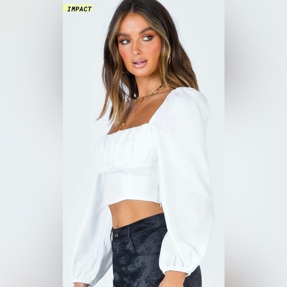Princess Polly Tops - Princess Polly Ariah On or Off Shoulder Long Blouson Sleeve Crop Top Blo…